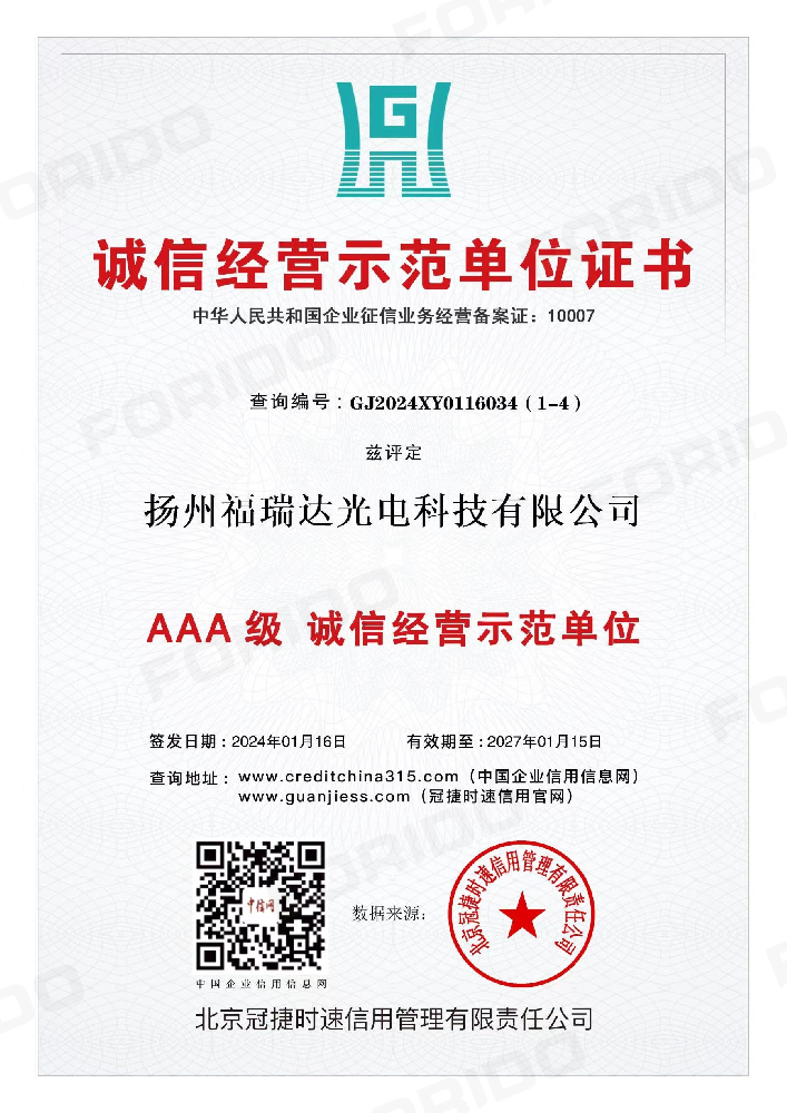 诚信经营示范单位证书